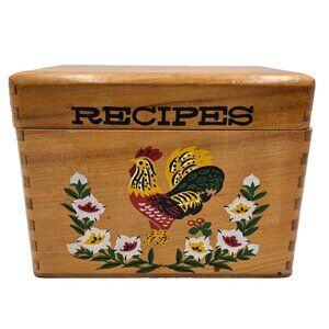 Vintage Norcrest Rooster Floral Wooden Recipe Box Japan Cracked Read